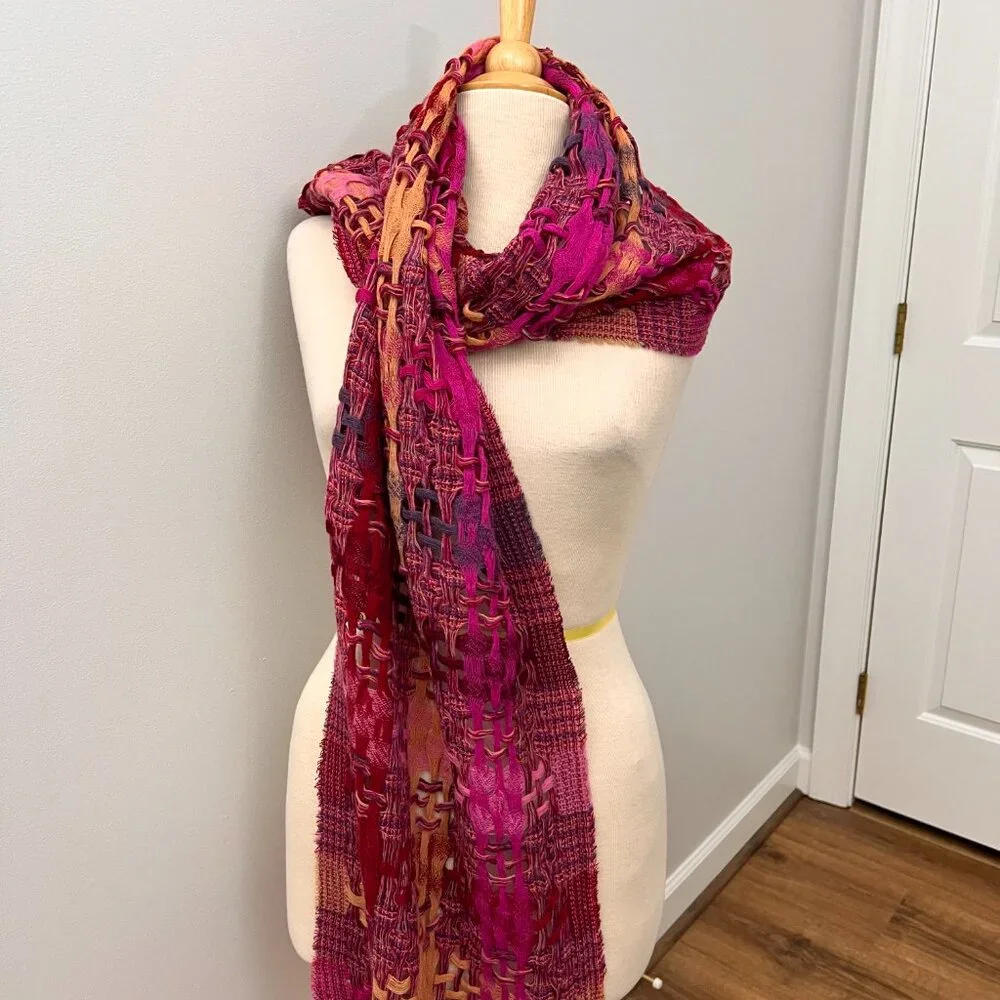Suantrai of Ireland Open Weave Wool Scarf Pink and Orange